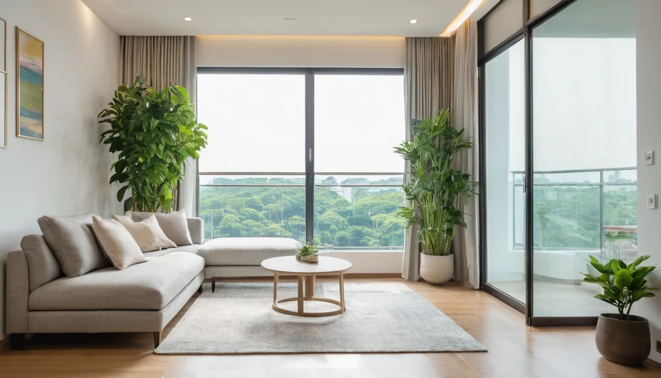 Bright, spotless modern living room in Singapore after professional cleaning